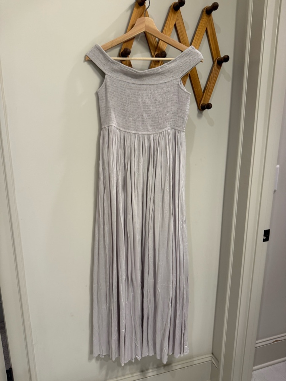 In Bloom Light Gray Off-Shoulder Maxi Sundress